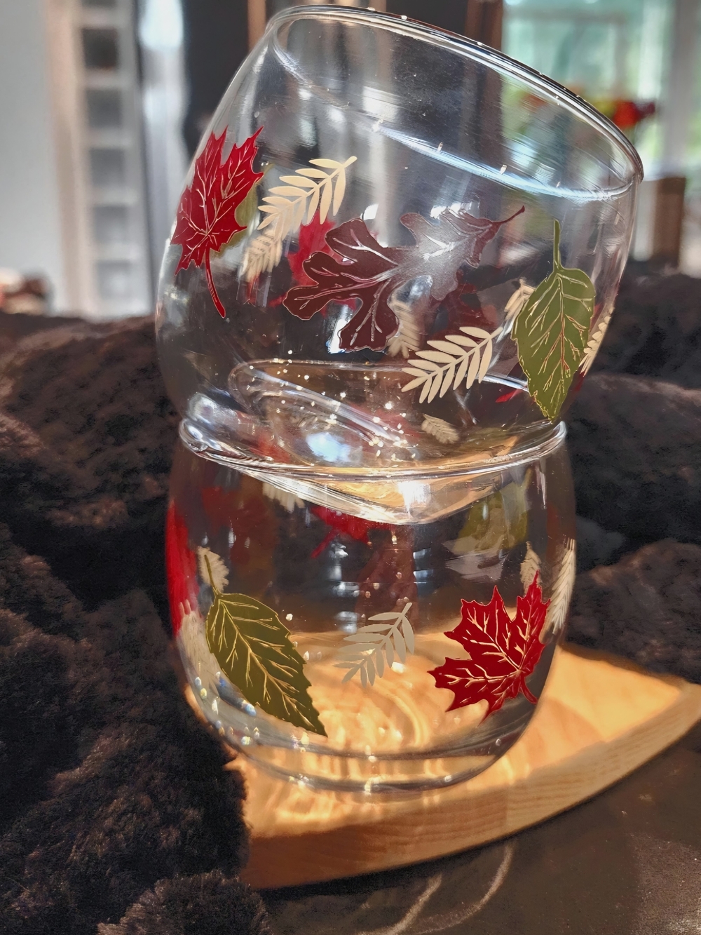 Vintage Signed Crisa Libbey Falling Leaves Roly Poly Bar Glasses - Set of 2